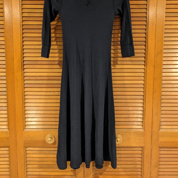 Ralph Lauren Waffle Knit Dress Cotton Midi Fit & Flare Blue Small 3/4 Sleeve - Picture 2 of 8